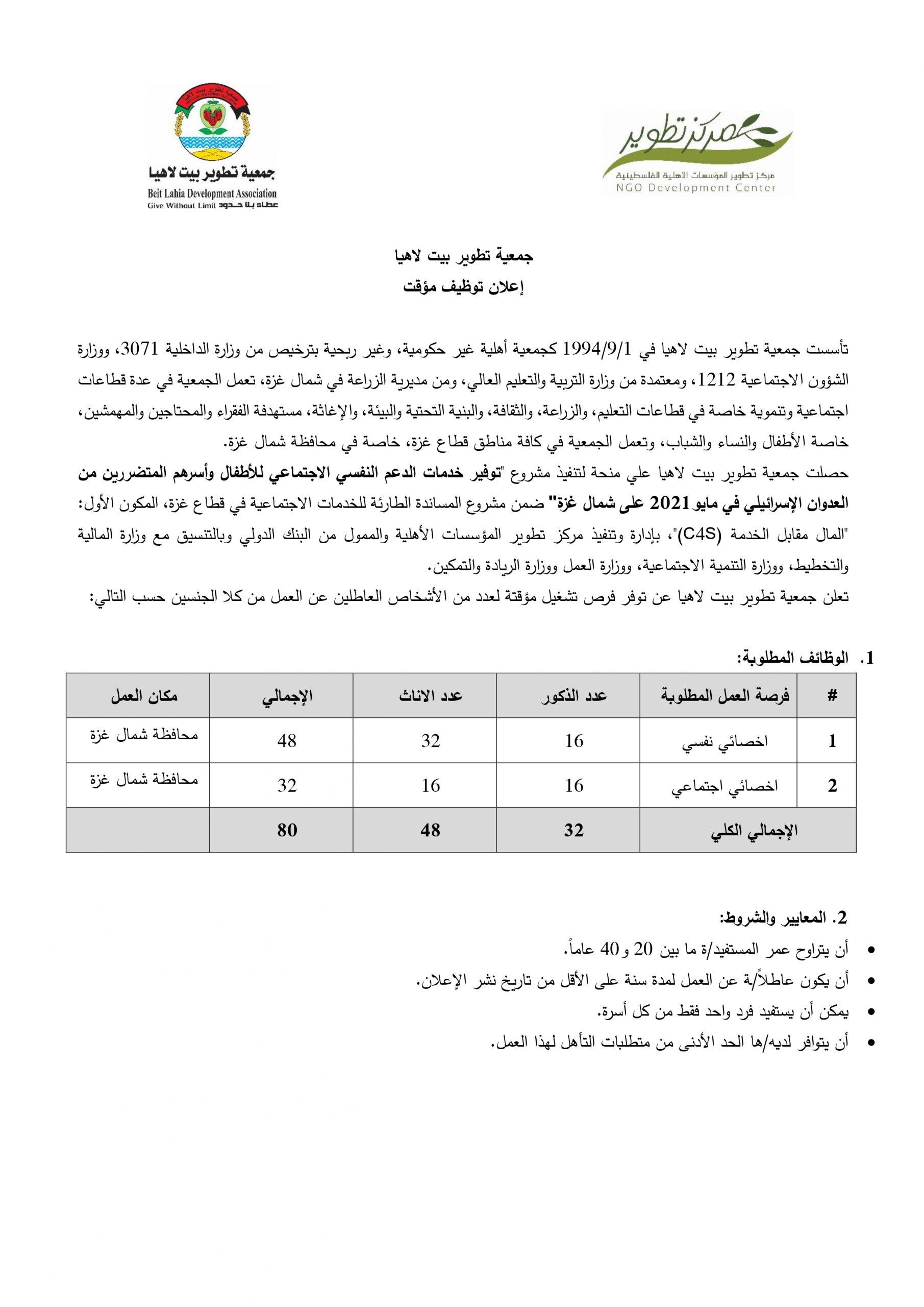 إعلان توظيف مؤقت